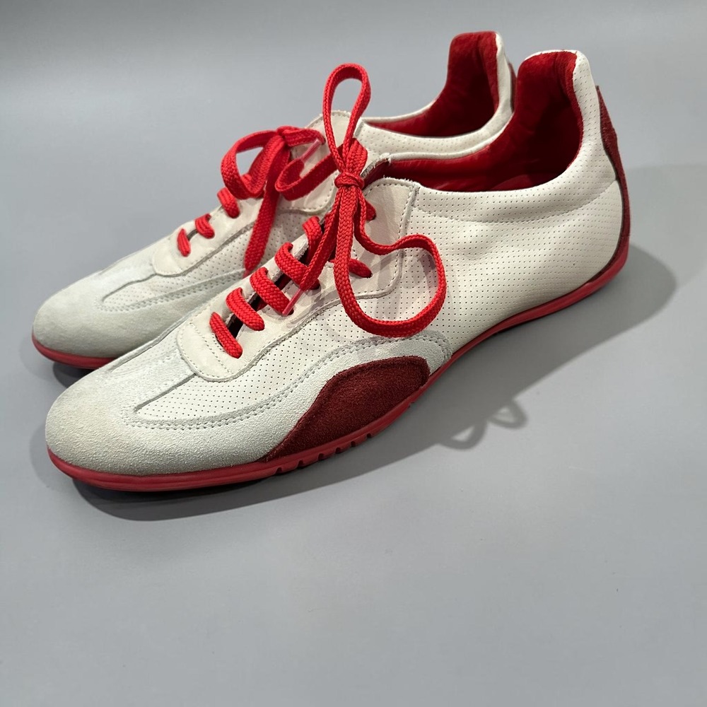Elh Perforated Leather Suede Sneakers Red White Low Top Euro Size 41 Mens 8